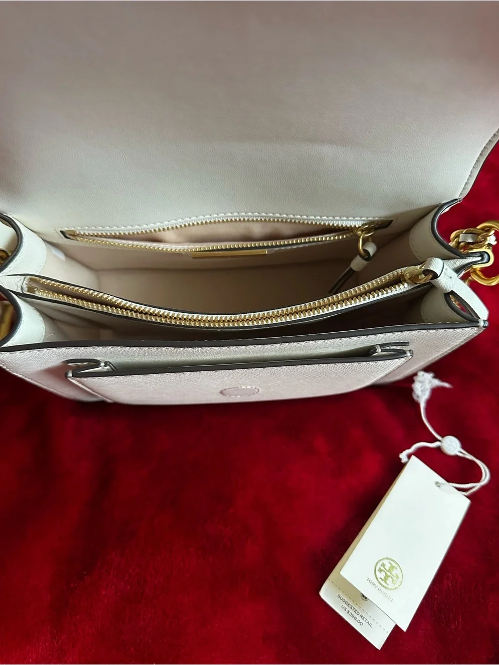 Tory Burch Robinson Convertible Leather Shoulder Bag in New Cream Color